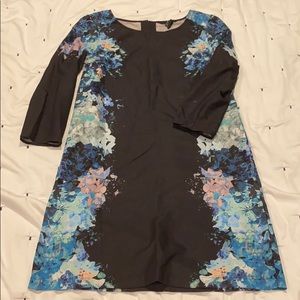 Woven shift dress, mirror floral print design